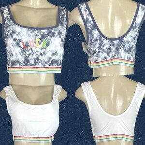 Lucky Brand +1X Tie-Dye-White Removable Pads Rainbow Striped Comfort Bras-2-Pk